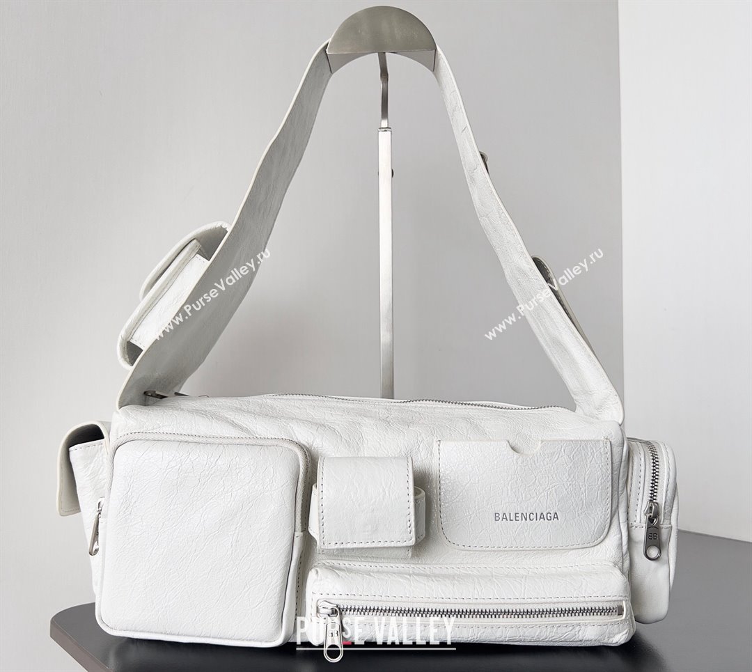 Balenciaga Superbusy Small Sling Bag in Arena calfskin White 2023 (jiche-23111803)