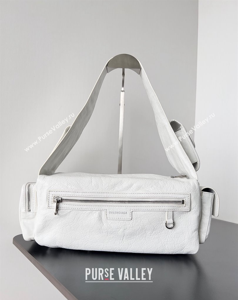 Balenciaga Superbusy Small Sling Bag in Arena calfskin White 2023 (jiche-23111803)