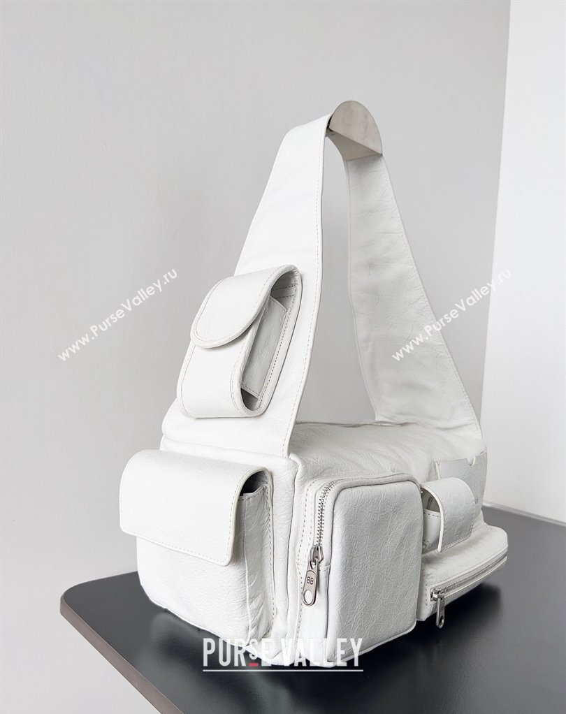Balenciaga Superbusy Small Sling Bag in Arena calfskin White 2023 (jiche-23111803)