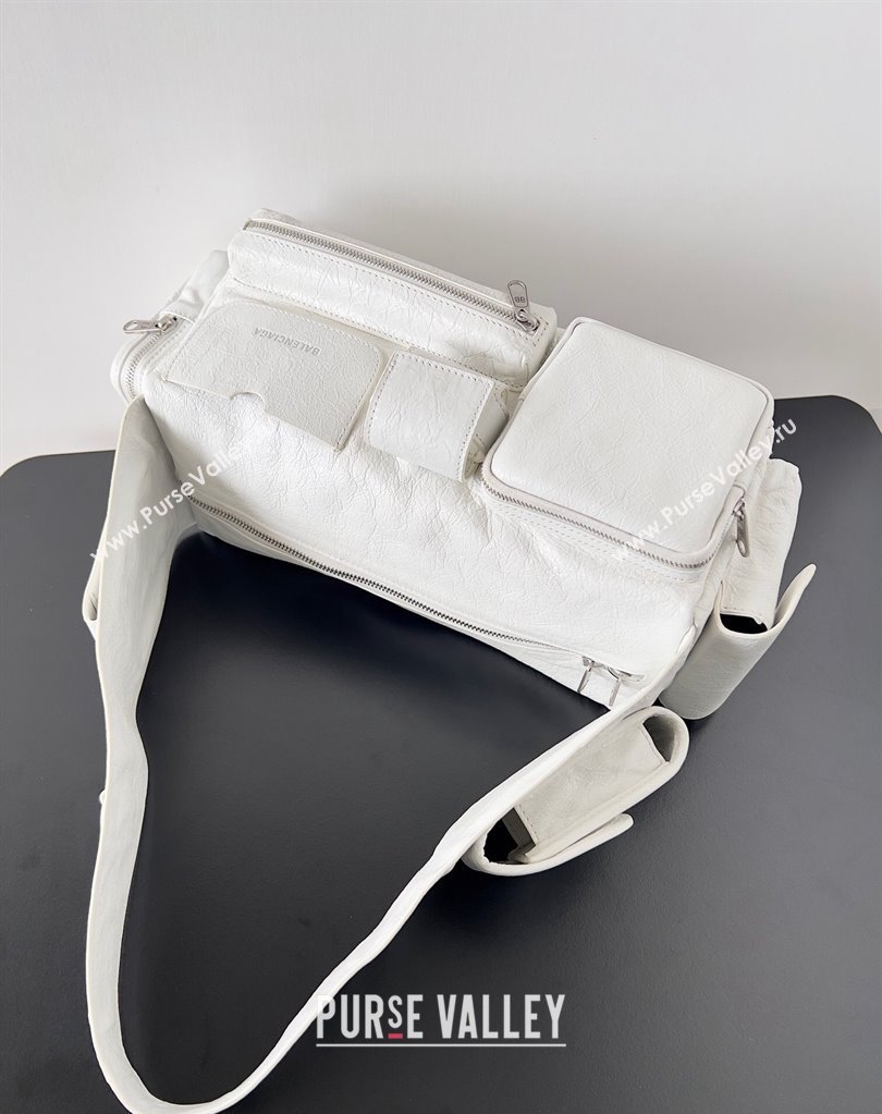 Balenciaga Superbusy Small Sling Bag in Arena calfskin White 2023 (jiche-23111803)
