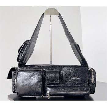 Balenciaga Superbusy Small Sling Bag in Arena calfskin Black 2023 (jiche-23111802)