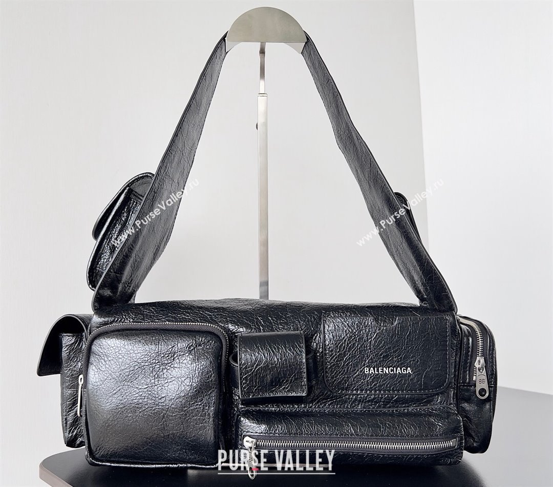 Balenciaga Superbusy Small Sling Bag in Arena calfskin Black 2023 (jiche-23111802)