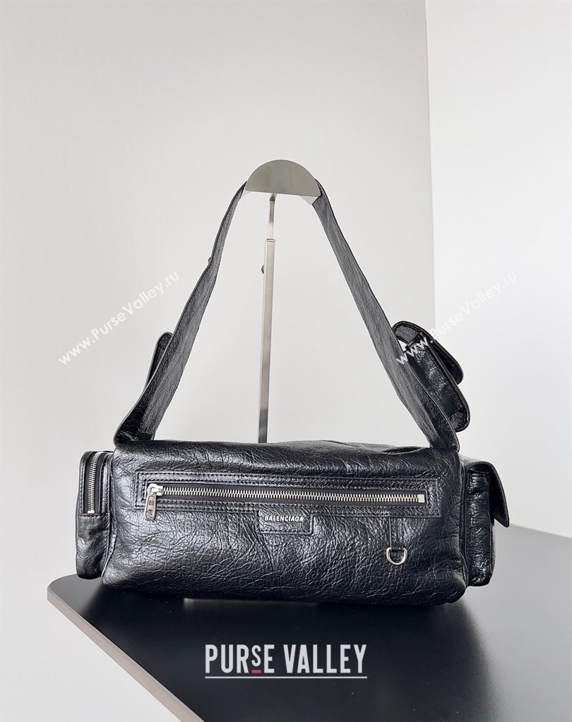 Balenciaga Superbusy Small Sling Bag in Arena calfskin Black 2023 (jiche-23111802)