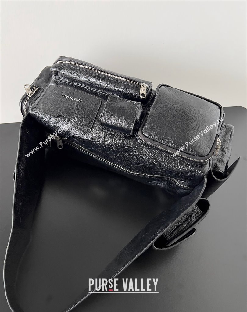 Balenciaga Superbusy Small Sling Bag in Arena calfskin Black 2023 (jiche-23111802)
