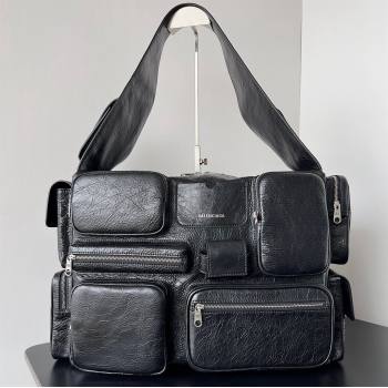 Balenciaga Superbusy Large Sling Bag in Arena calfskin Black 2023 (jiche-23111801)