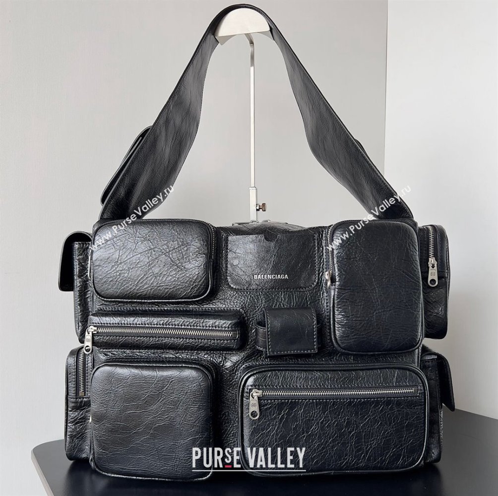 Balenciaga Superbusy Large Sling Bag in Arena calfskin Black 2023 (jiche-23111801)