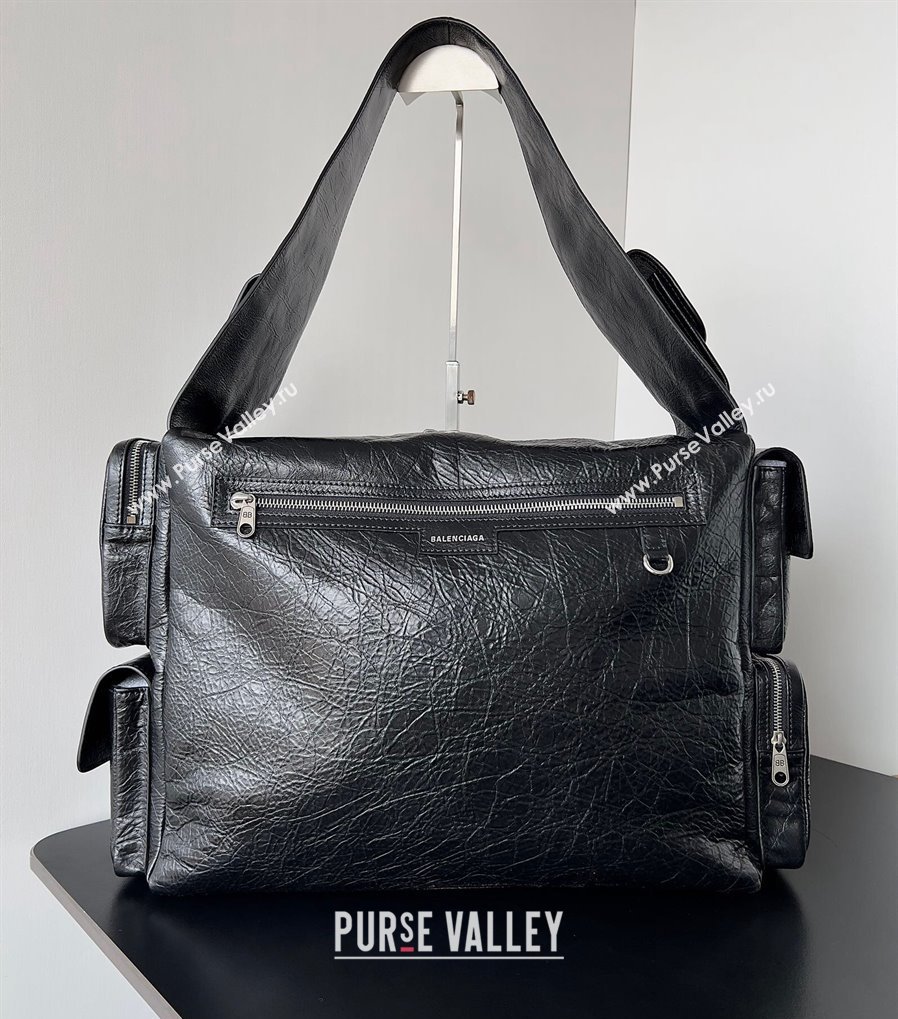 Balenciaga Superbusy Large Sling Bag in Arena calfskin Black 2023 (jiche-23111801)