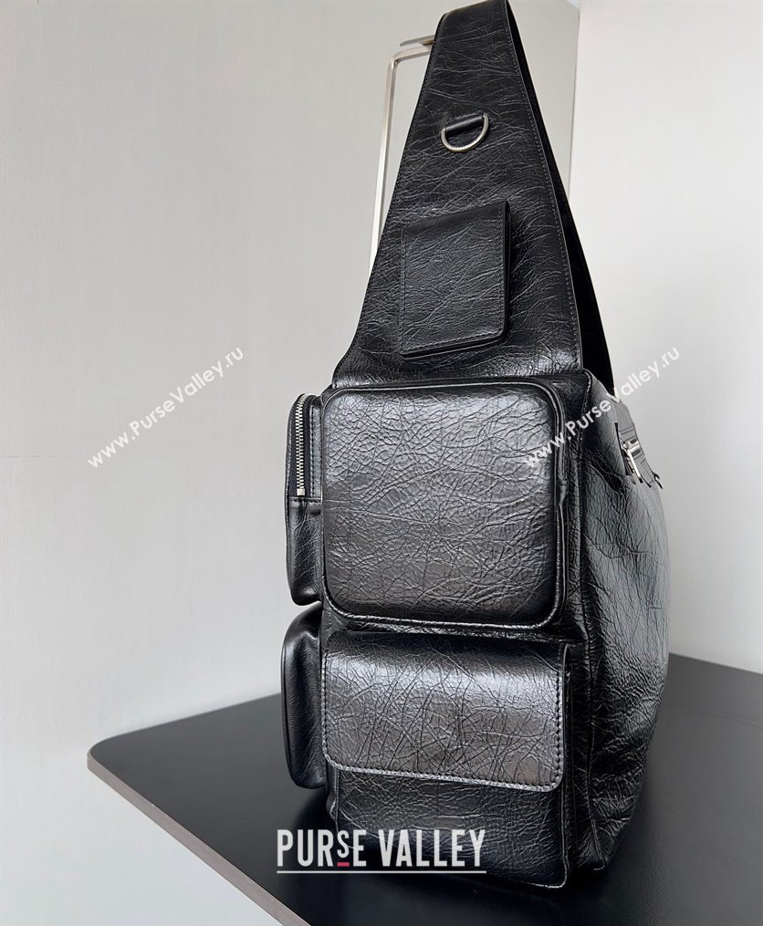 Balenciaga Superbusy Large Sling Bag in Arena calfskin Black 2023 (jiche-23111801)
