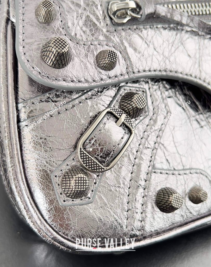 Balenciaga Le Cagole Small Sling Bag in Arena calfskin Silver Spring 2024 (jiche-23111705)