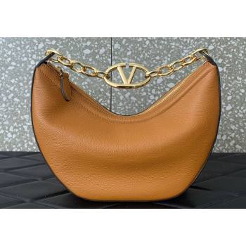Valentino Small Vlogo Moon Hobo Bag In Leather Brown With Chain 2023 (liankafo-23111721)