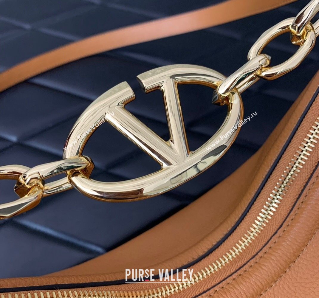 Valentino Small Vlogo Moon Hobo Bag In Leather Brown With Chain 2023 (liankafo-23111721)