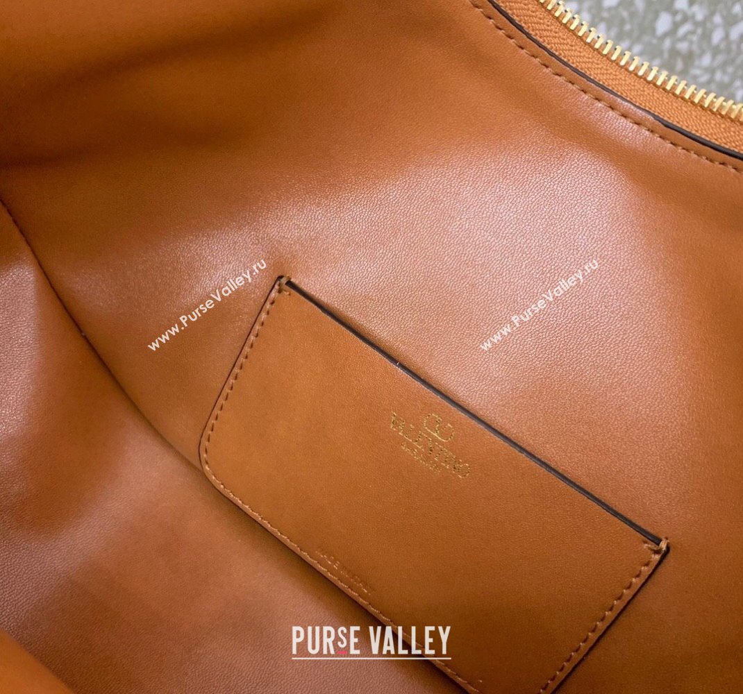 Valentino Small Vlogo Moon Hobo Bag In Leather Brown With Chain 2023 (liankafo-23111721)