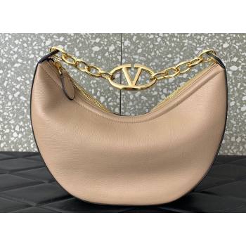 Valentino Small Vlogo Moon Hobo Bag In Leather Nude With Chain 2023 (liankafo-23111719)