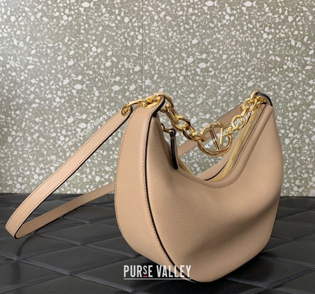 Valentino Small Vlogo Moon Hobo Bag In Leather Nude With Chain 2023 (liankafo-23111719)