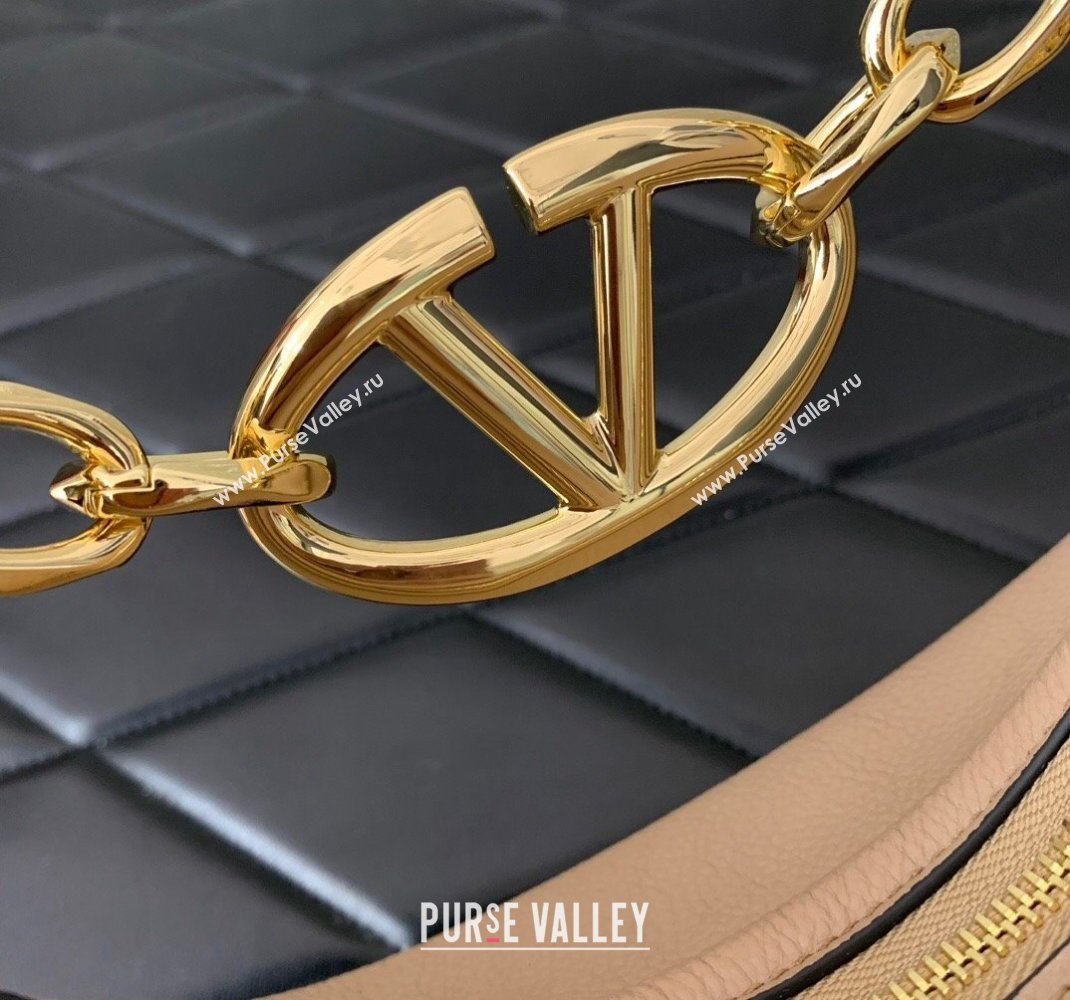 Valentino Small Vlogo Moon Hobo Bag In Leather Nude With Chain 2023 (liankafo-23111719)