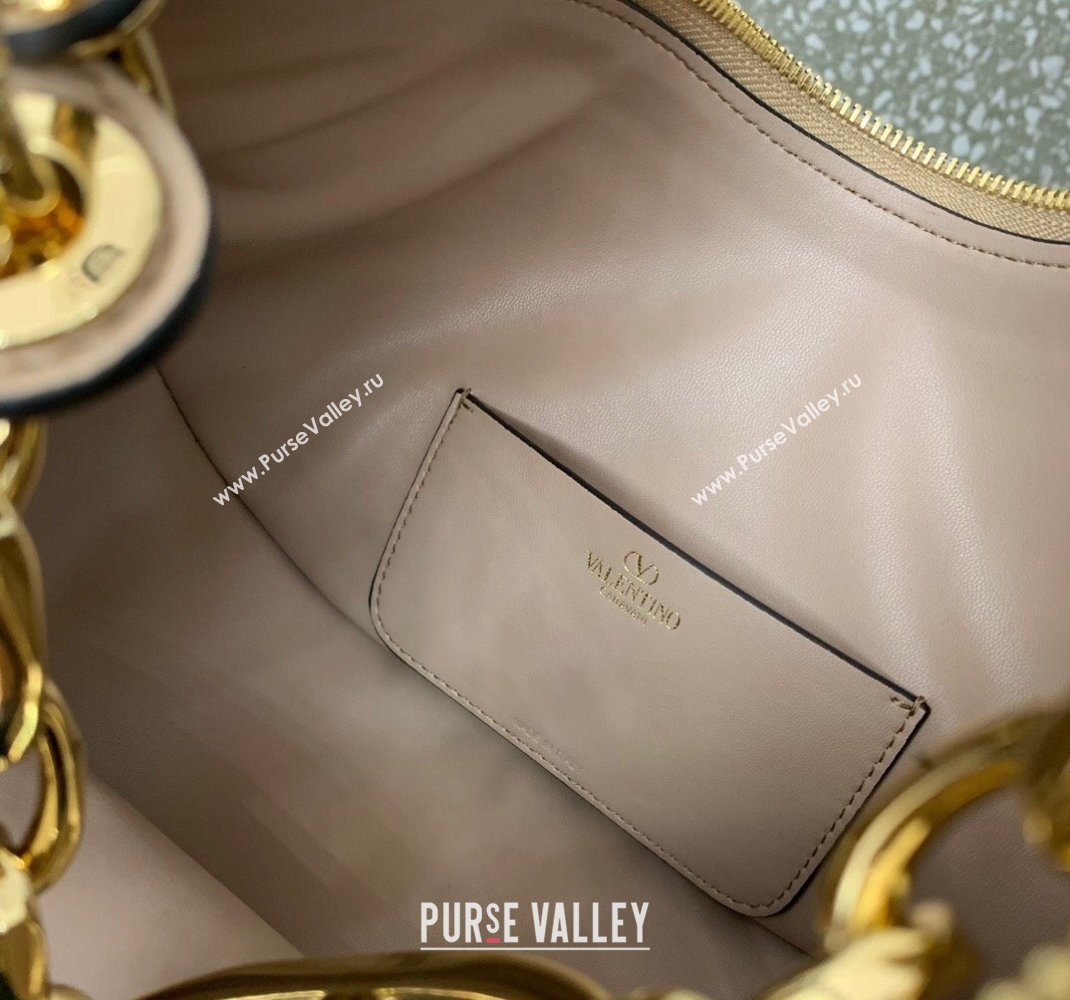 Valentino Small Vlogo Moon Hobo Bag In Leather Nude With Chain 2023 (liankafo-23111719)