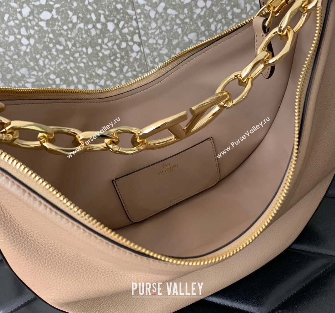 Valentino Small Vlogo Moon Hobo Bag In Leather Nude With Chain 2023 (liankafo-23111719)
