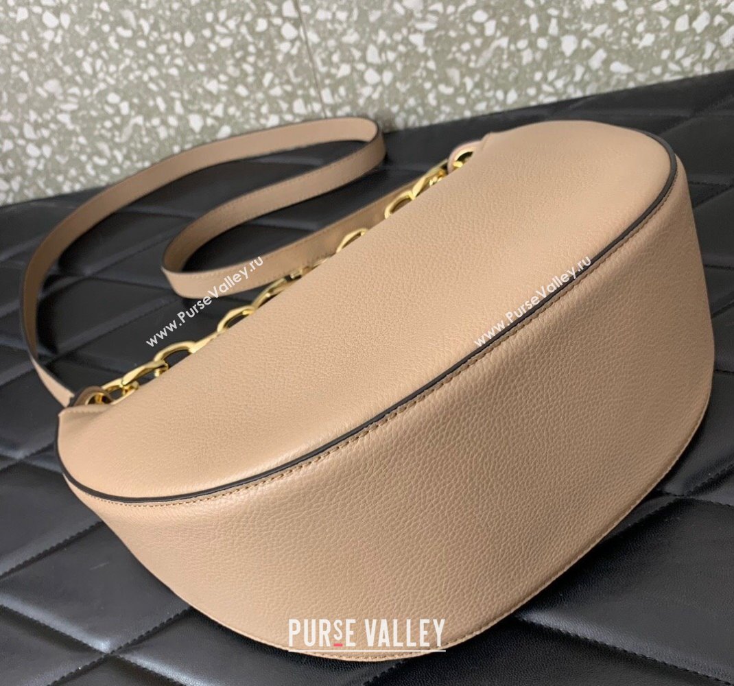 Valentino Small Vlogo Moon Hobo Bag In Leather Nude With Chain 2023 (liankafo-23111719)