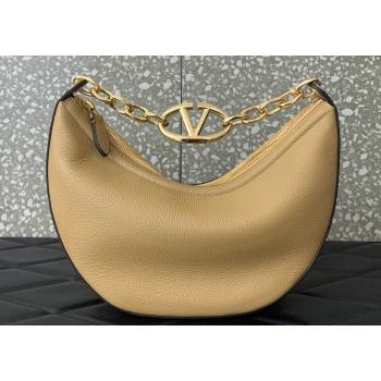 Valentino Small Vlogo Moon Hobo Bag In Leather Beige With Chain 2023 (liankafo-23111720)