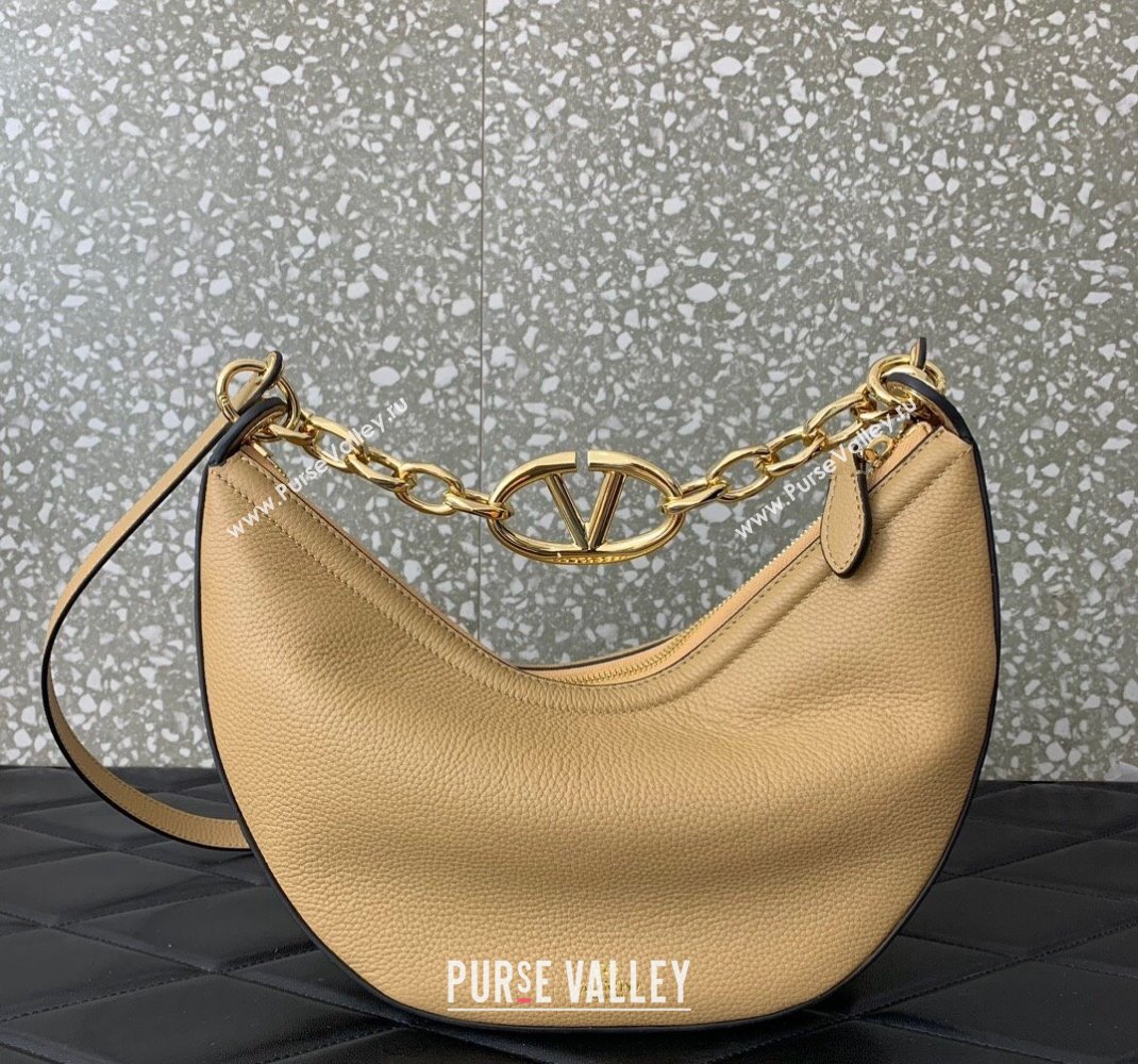 Valentino Small Vlogo Moon Hobo Bag In Leather Beige With Chain 2023 (liankafo-23111720)