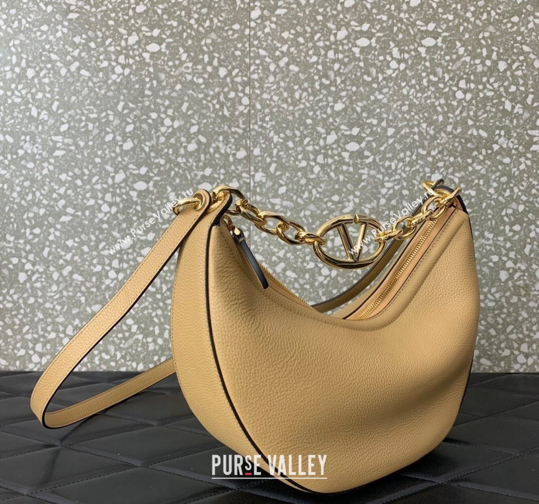Valentino Small Vlogo Moon Hobo Bag In Leather Beige With Chain 2023 (liankafo-23111720)