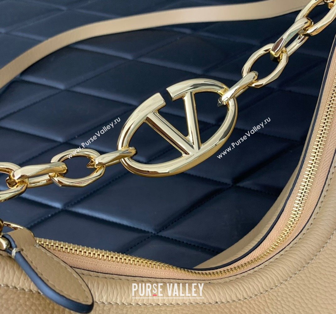 Valentino Small Vlogo Moon Hobo Bag In Leather Beige With Chain 2023 (liankafo-23111720)