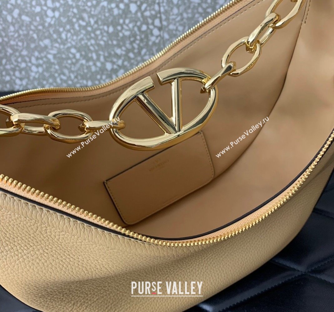 Valentino Small Vlogo Moon Hobo Bag In Leather Beige With Chain 2023 (liankafo-23111720)