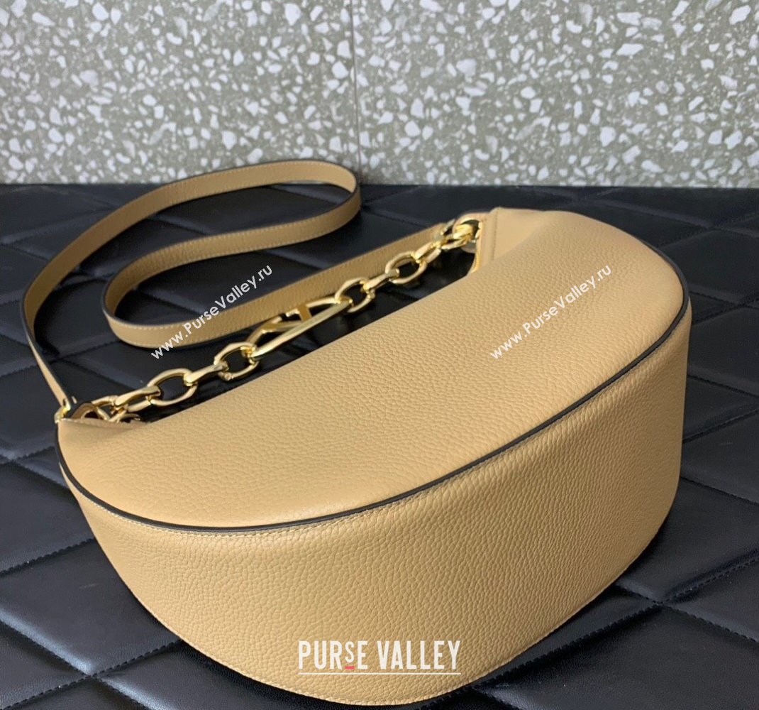 Valentino Small Vlogo Moon Hobo Bag In Leather Beige With Chain 2023 (liankafo-23111720)