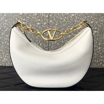 Valentino Small Vlogo Moon Hobo Bag In Leather White With Chain 2023 (liankafo-23111718)