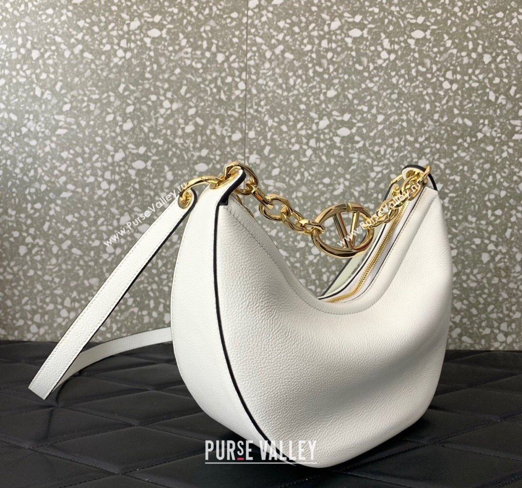 Valentino Small Vlogo Moon Hobo Bag In Leather White With Chain 2023 (liankafo-23111718)