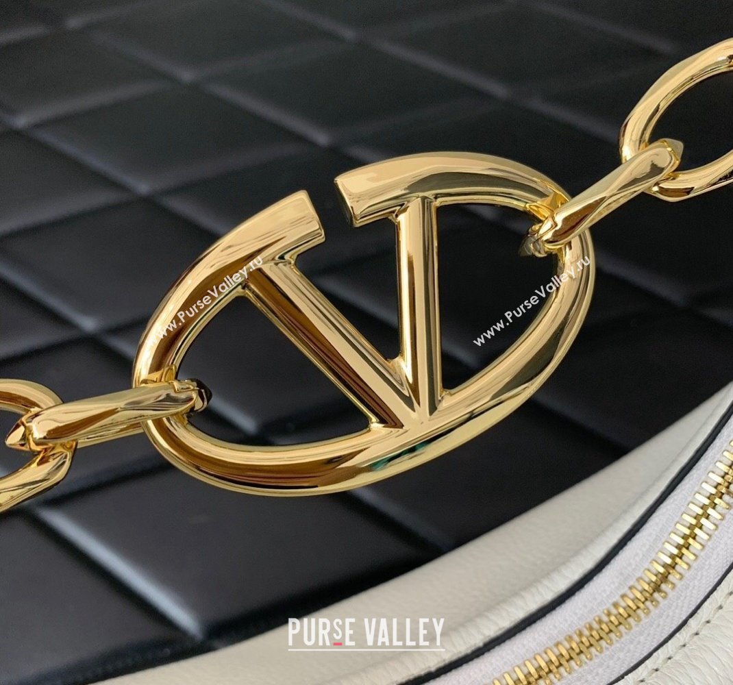 Valentino Small Vlogo Moon Hobo Bag In Leather White With Chain 2023 (liankafo-23111718)