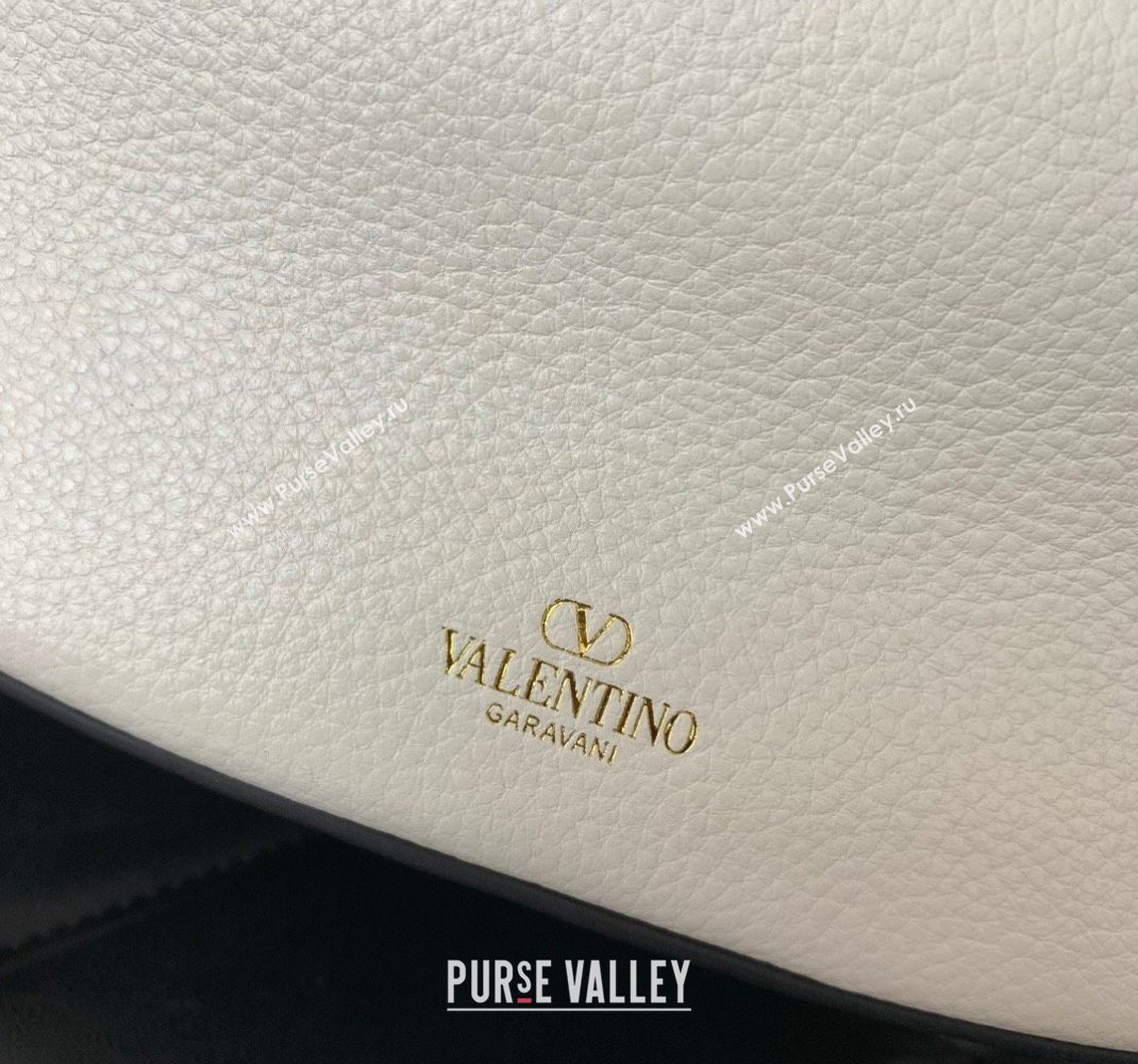 Valentino Small Vlogo Moon Hobo Bag In Leather White With Chain 2023 (liankafo-23111718)