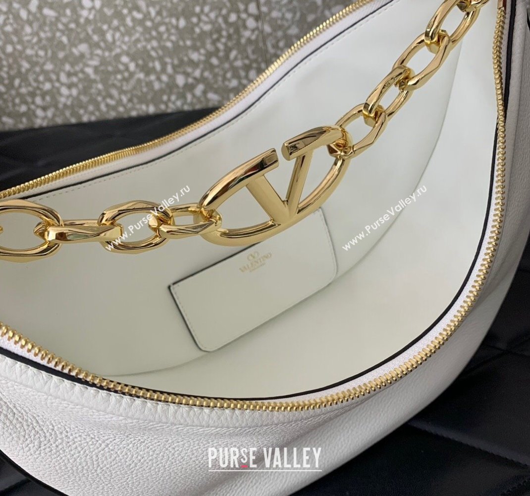 Valentino Small Vlogo Moon Hobo Bag In Leather White With Chain 2023 (liankafo-23111718)