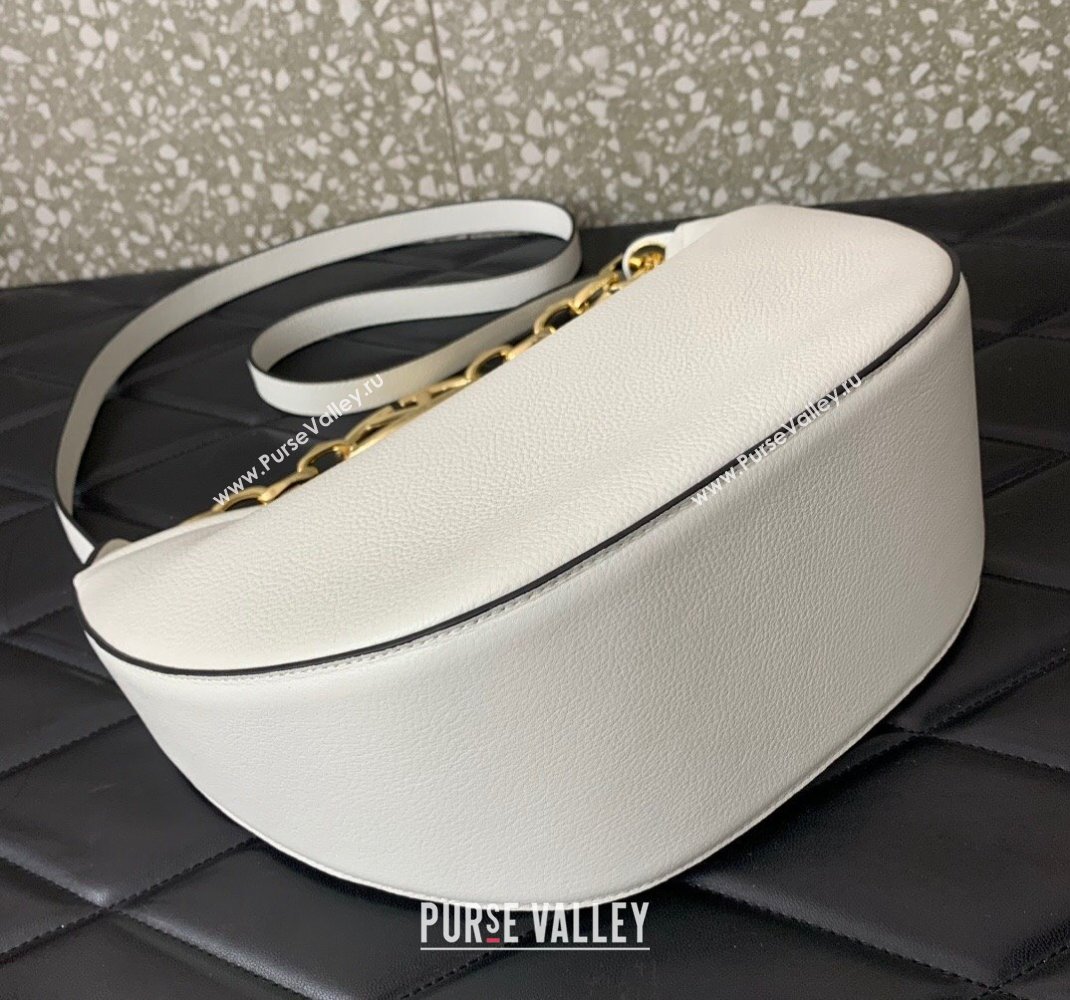 Valentino Small Vlogo Moon Hobo Bag In Leather White With Chain 2023 (liankafo-23111718)