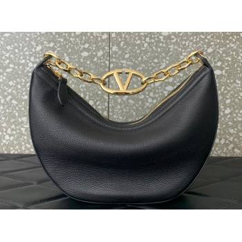 Valentino Small Vlogo Moon Hobo Bag In Leather Black With Chain 2023 (liankafo-23111717)