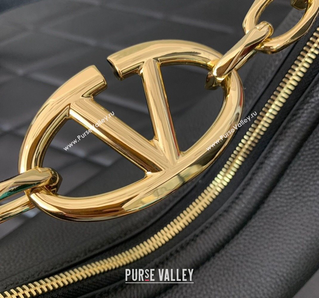 Valentino Small Vlogo Moon Hobo Bag In Leather Black With Chain 2023 (liankafo-23111717)