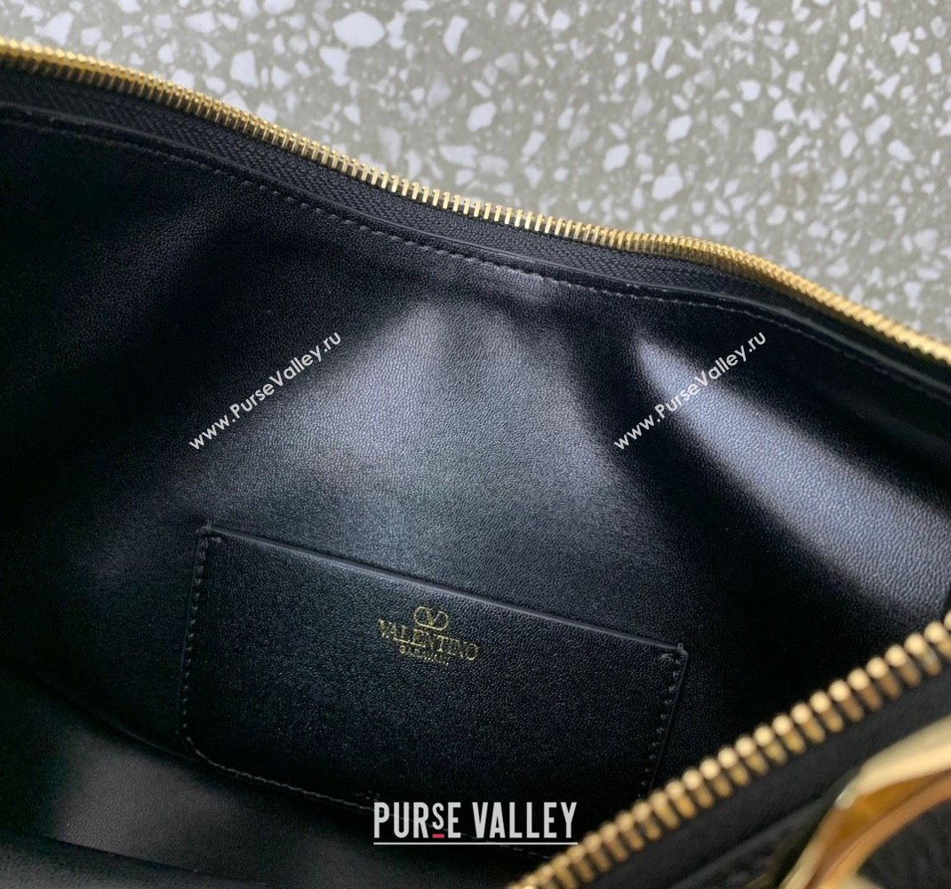 Valentino Small Vlogo Moon Hobo Bag In Leather Black With Chain 2023 (liankafo-23111717)
