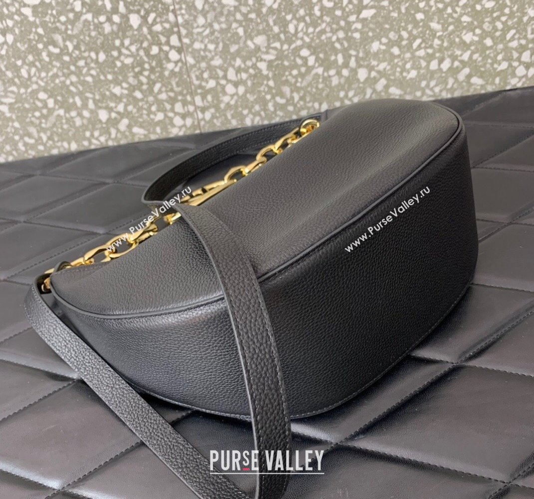 Valentino Small Vlogo Moon Hobo Bag In Leather Black With Chain 2023 (liankafo-23111717)
