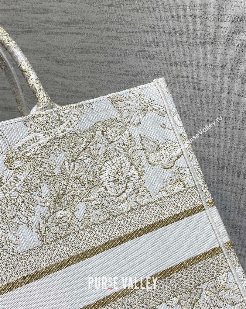 Dior Large Book Tote Bag in Gold-tone and White Butterfly Around The World Embroidery (XXG-23112024)