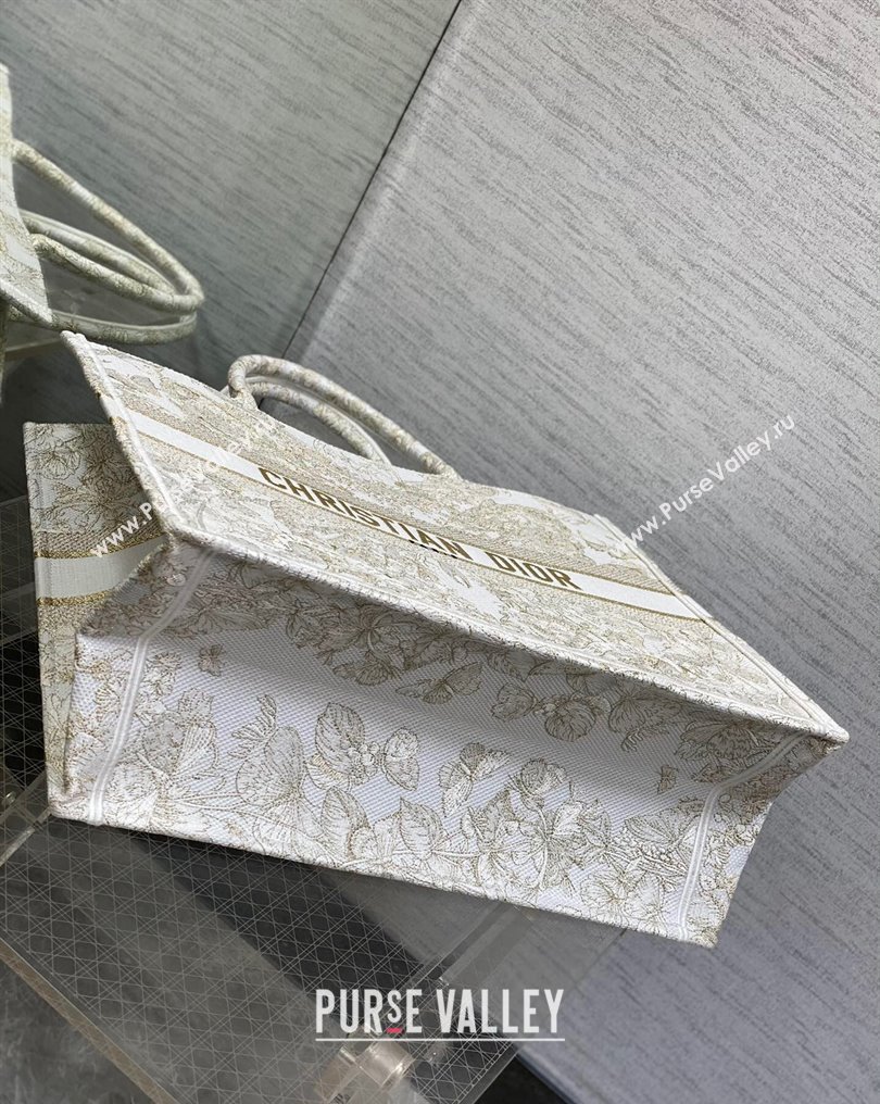 Dior Large Book Tote Bag in Gold-tone and White Butterfly Around The World Embroidery (XXG-23112024)