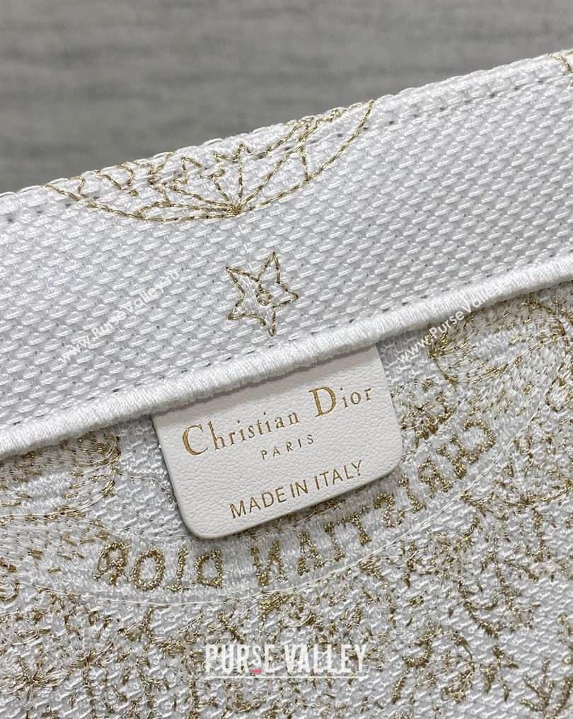 Dior Large Book Tote Bag in Gold-tone and White Butterfly Around The World Embroidery (XXG-23112024)