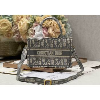 Dior Mini Dior Book Tote Bag with Strap in Gray Dior Oblique Embroidery (XXG-23112032)