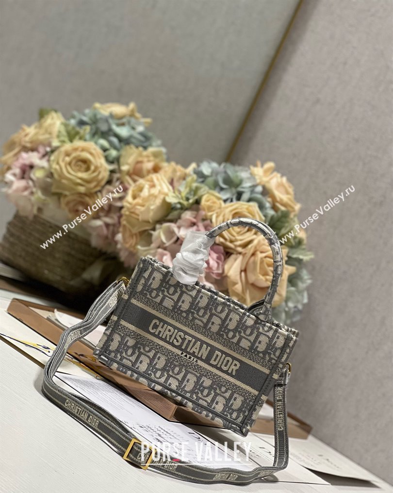 Dior Mini Dior Book Tote Bag with Strap in Gray Dior Oblique Embroidery (XXG-23112032)