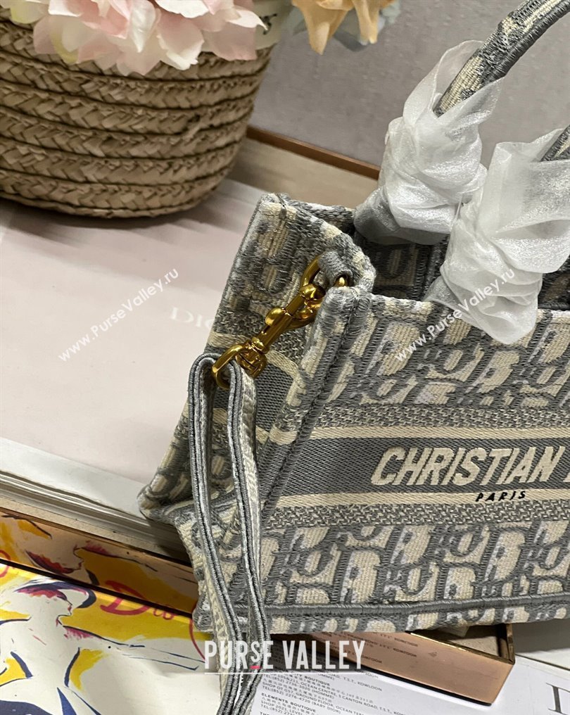 Dior Mini Dior Book Tote Bag with Strap in Gray Dior Oblique Embroidery (XXG-23112032)