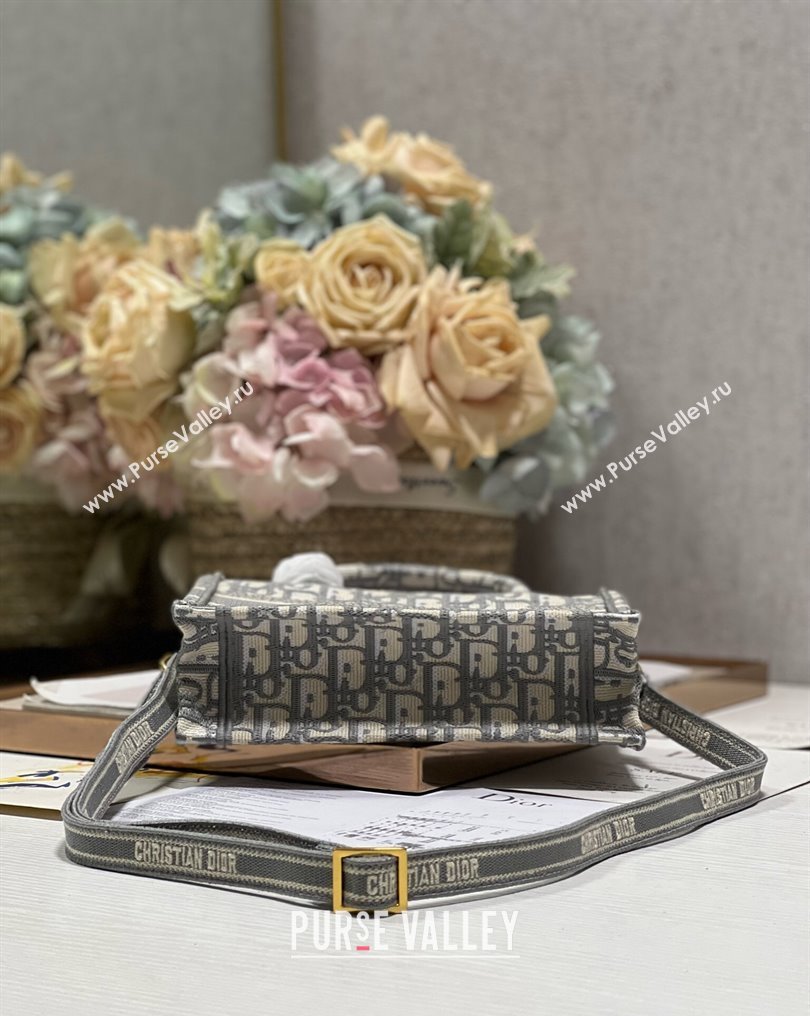 Dior Mini Dior Book Tote Bag with Strap in Gray Dior Oblique Embroidery (XXG-23112032)