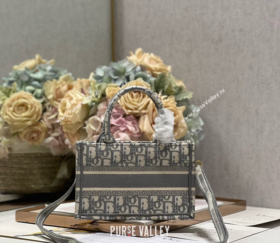 Dior Mini Dior Book Tote Bag with Strap in Gray Dior Oblique Embroidery (XXG-23112032)