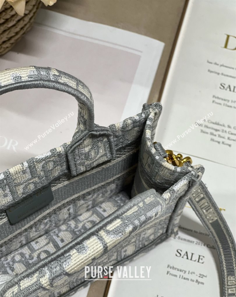 Dior Mini Dior Book Tote Bag with Strap in Gray Dior Oblique Embroidery (XXG-23112032)