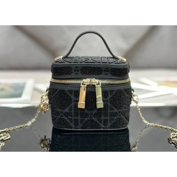 Lady Dior Micro Vanity Case In Black Cannage Cotton with Micropearl Embroidery (XXG-23112106)