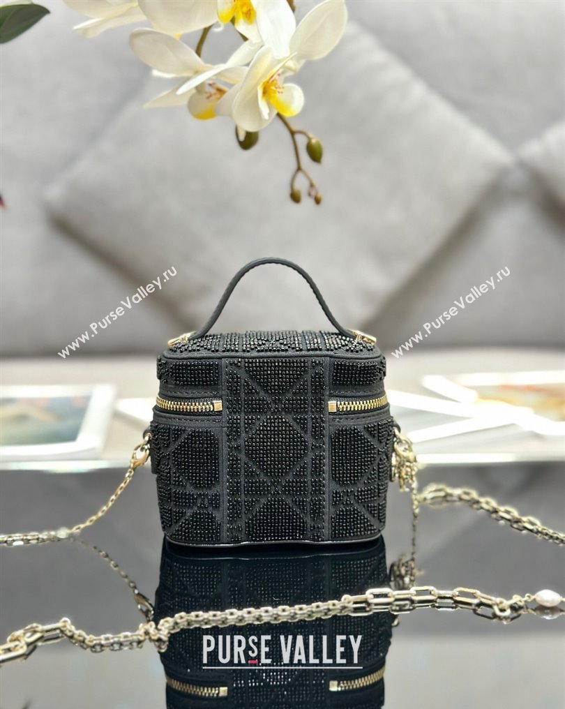 Lady Dior Micro Vanity Case In Black Cannage Cotton with Micropearl Embroidery (XXG-23112106)