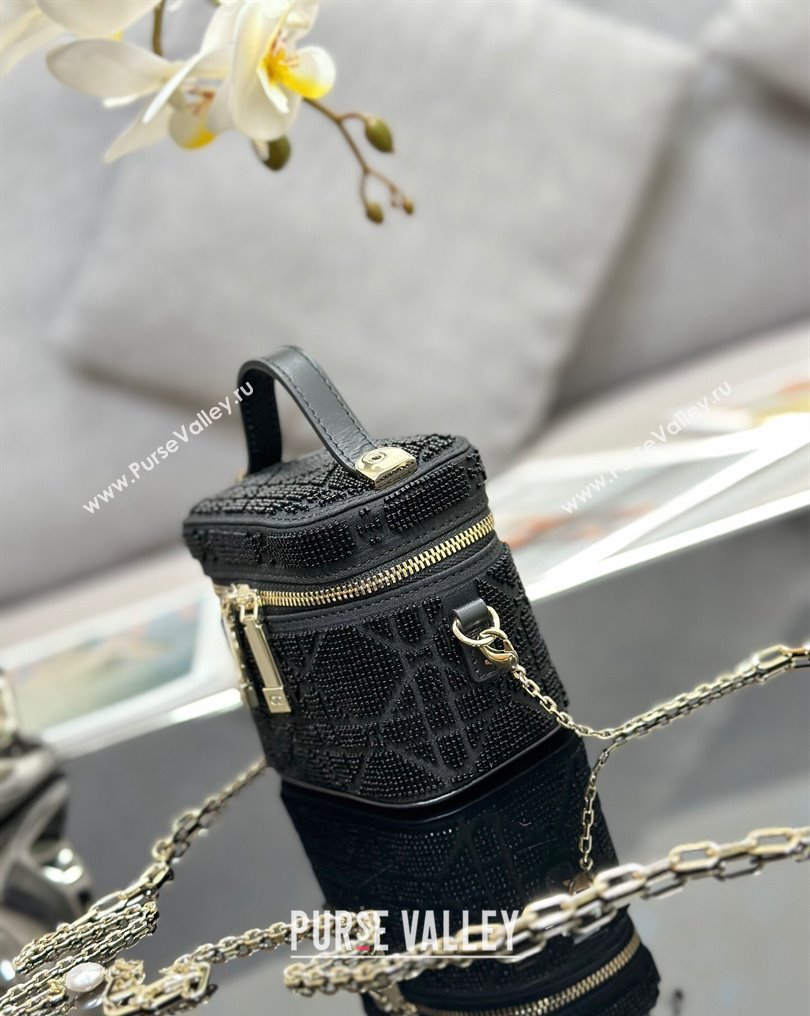 Lady Dior Micro Vanity Case In Black Cannage Cotton with Micropearl Embroidery (XXG-23112106)